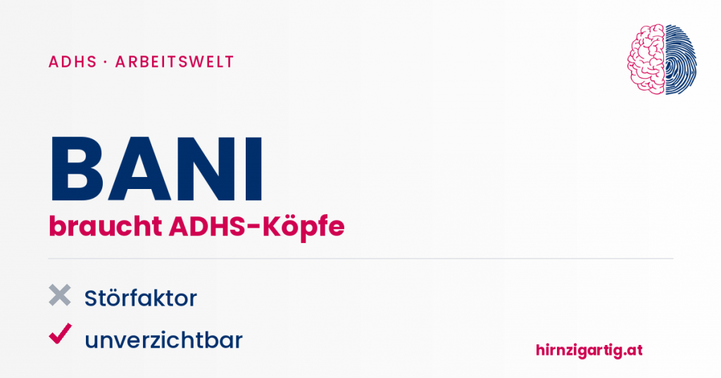 Grafik zeigt ADHS-bezogene Begriffe und Symbole.