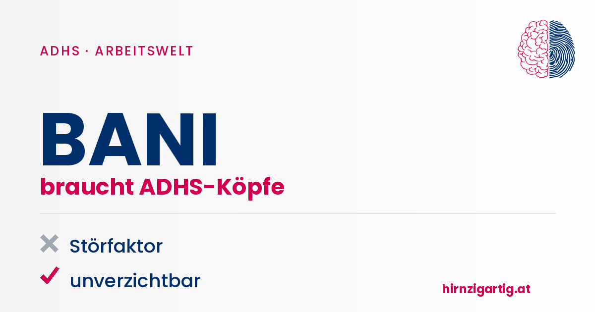 Grafik zeigt ADHS-bezogene Begriffe und Symbole.