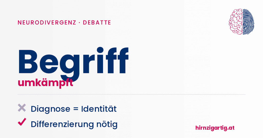 Grafik zur Neurodivergenz-Debatte mit Gehirn und Fingerabdruck.