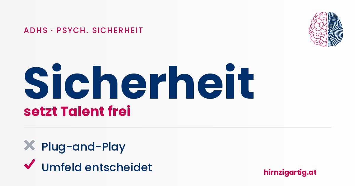 Grafik mit Gehirn und Fingerabdruck, Sicherheit, Talent, ADHS, Psychologie.