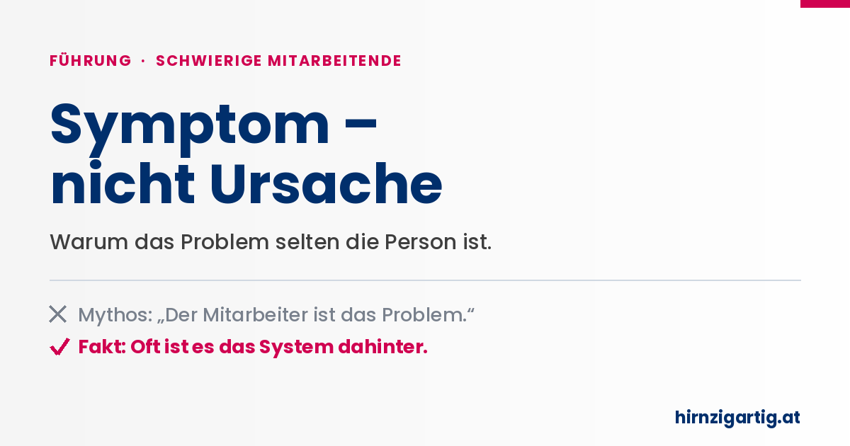 Grafik zum Thema schwierige Mitarbeitende führen: das Verhalten ist oft ein Symptom des Systems, nicht der Person.