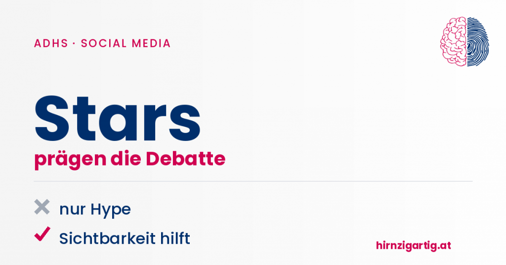 Grafik mit Sternen, Hype und Sichtbarkeit für ADHS-Debatte.